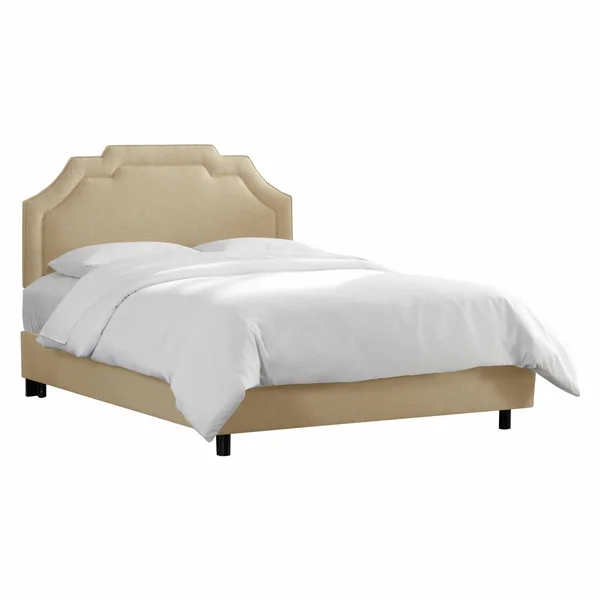 Notched Border Linen Upholstered Bed Linen Sandstone, Size: Twin