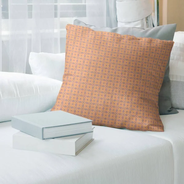 Orange Feature Two Color Doily Pattern Throw Pillow - 20 x 20 - Orange & Blue - Faux Suede