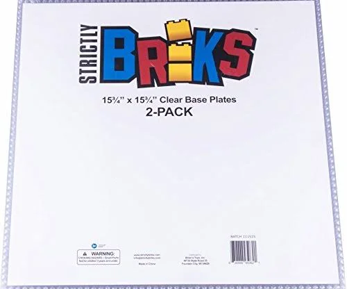 Strictly Briks Classic 16x16 inch Baseplates 2 Pack, 100% Compatible with All Major Brands, Clear