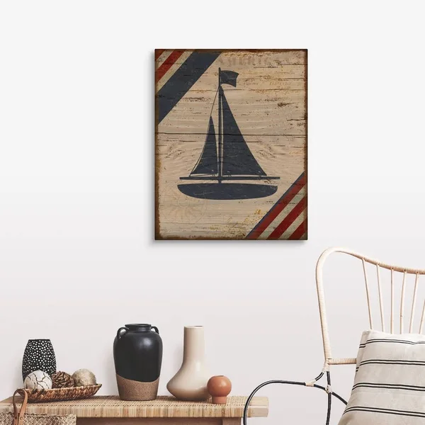 Nautical Americana Boat - Large Solid-Faced Canvas Wall Art Print, Great Big Canvas
