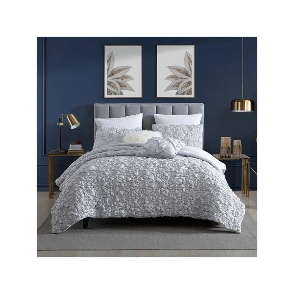 Swift Home Hana Washed Microfiber Stitched Rosette Floral Comforter Set - Full/Queen - Grey