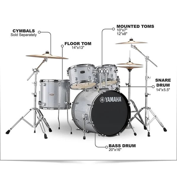 Yamaha Rydeen 5-Piece Shell Pack with 20 in. Bass Drum Silver Glitter