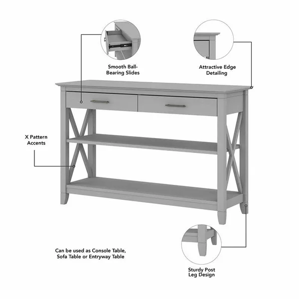 Bush Furniture - Key West Entryway Storage Set with Hall Tree - Shoe Bench and Console Table in Cape Cod Gray - KWS056CG