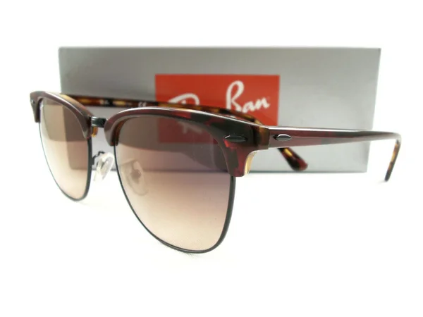 Ray Ban RB3016F Clubmaster Sunglasses - 12753B Transparent Red on Havana/Pink Gradient Violet