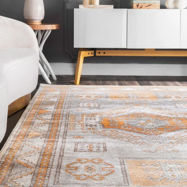 nuLOOM Transitional Vintage Ella Ornamental Pyramid Tribal Area Rug Orange 6& 7x22 x 9& Medallion, Tribal, Border 6& x 9& Indoor