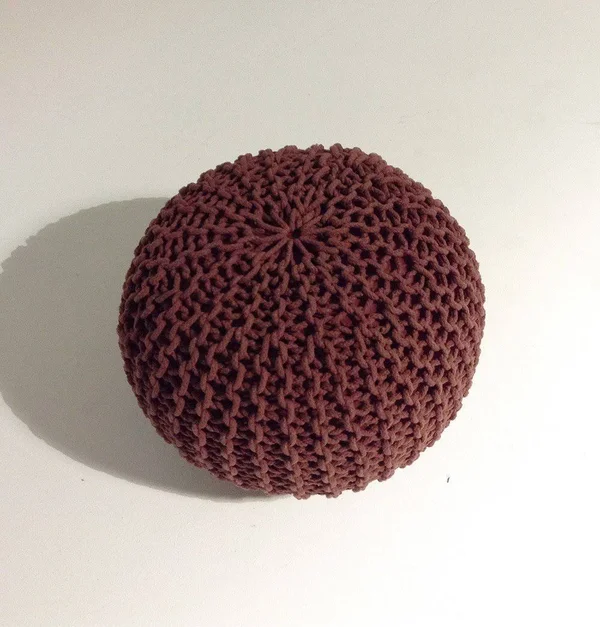 Gfurn Handmade Round Knitted Pouf, Marsala, 50x35cm