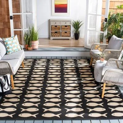 Annike Geometric Black/Beige Indoor, Outdoor Area Rug Sand & Stable Baby & Kids Rug Size: Rectangle 9& x 12&