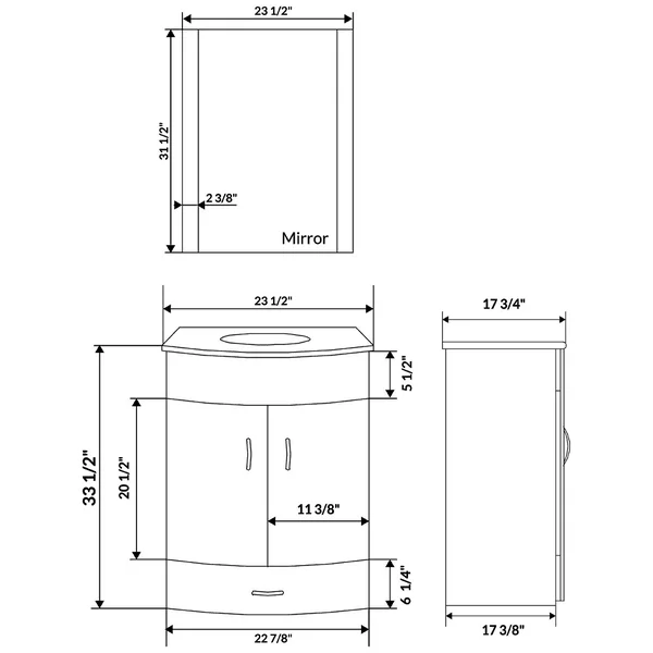 LessCare Style 5 - 24x22W Black Vanity Sink Base Cabinet with Mirror (LV5-24B)