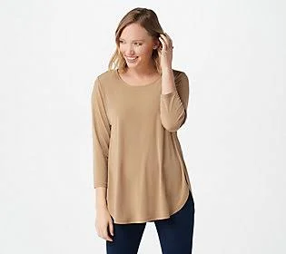 Susan Graver Modern Essentials Liquid Knit 3/4Sleeve Tunic - Size X-Large, Riverstone
