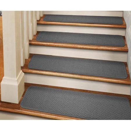 Set of 12 Adhesive Carpet Stair Treads - Gray - 8 in. x 23.5 in.