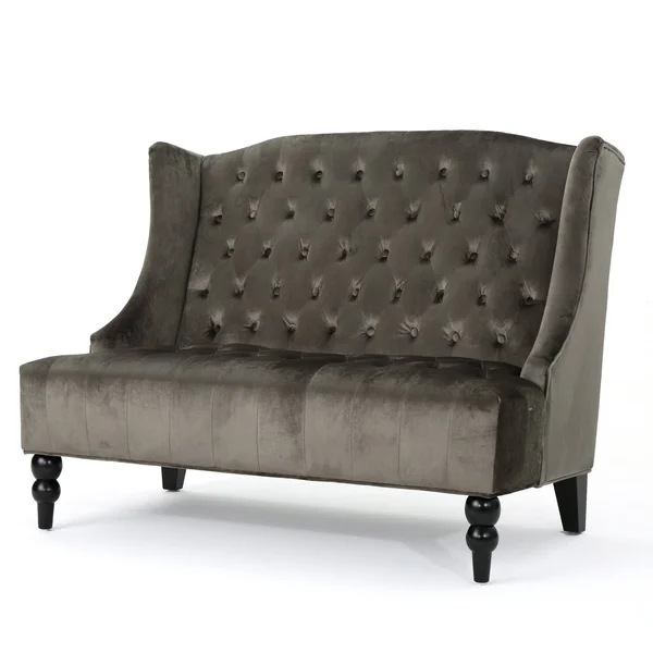 Leona Traditional High Back Tufted Winged Fabric Loveseat - Gray