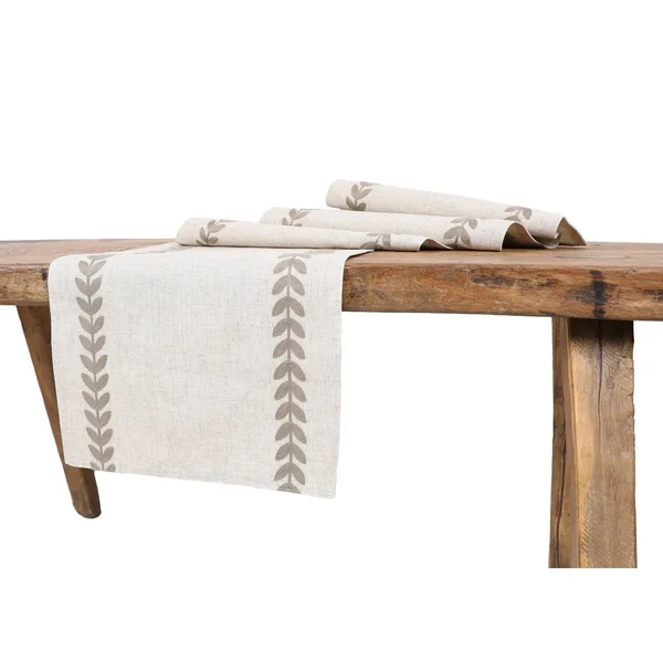 Manor Luxe 15 in. x 90 in. Cute Leaves Crewel Embroidered Table Runner - White/Natural