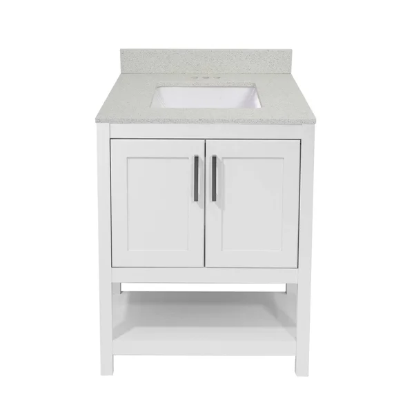 Tufino Bath Vanity with Cultured Marble or Quartz Stone Top (Color: White, Vanity Top: Quartz Galaxy White, Size: 25x22)