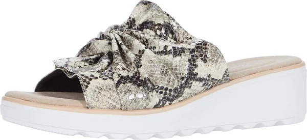 Clarks Women's Jillian Leap Wedge Slide - Size: 6, Taupe Snake Synthetic