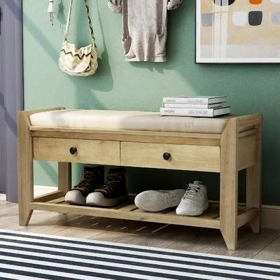 Entryway Drawer Storage Bench with Shelf Foundry Select Color: Beige