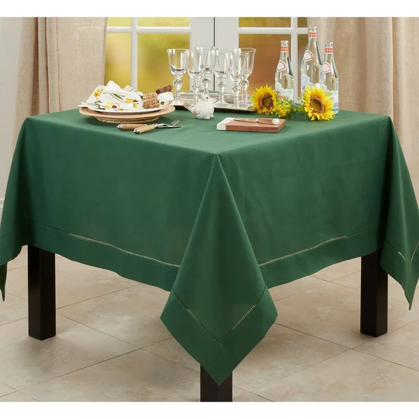 Saro Lifestyle 6307.JG90S 90 in. Square Classic Hemstitch Border Tablecloth - Jasper Green