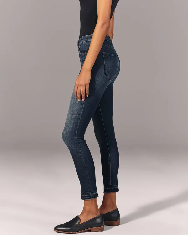 Abercrombie & Fitch Women's Mid Rise Super Skinny Ankle Jeans in Dark Wash with Let Down Hem - Size 28
