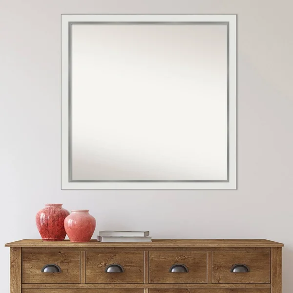 Amanti Art Medium Rectangle Satin White Silver Casual Mirror (33.12 in. H x 47.12 in. W)