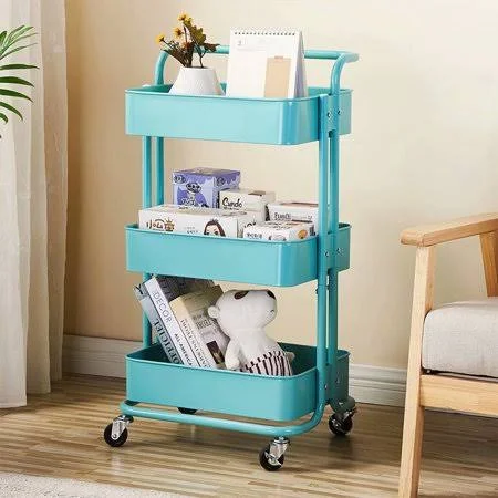 forJoy 3-Tier Accent Kitchen Microwave Cart Utility Islands Kitchen Baker's Rack Coffee Stand Storage Table Rolling Cart with Wh