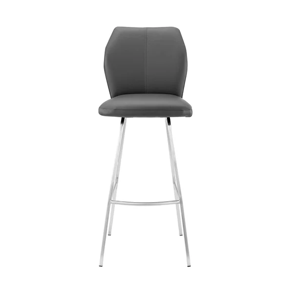 30x22 Tandy Counter Height Barstool with Gray Faux Leather Brushed Stainless Steel - Armen Living