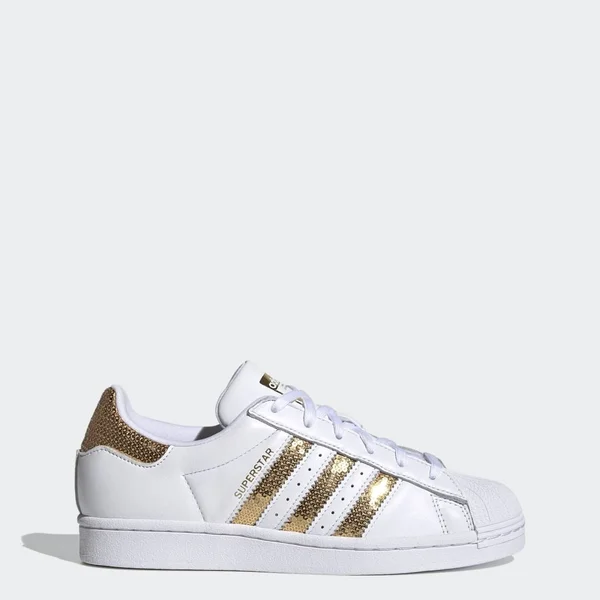 Adidas Superstar White/Gold Women's Shoes - Size: 5.5