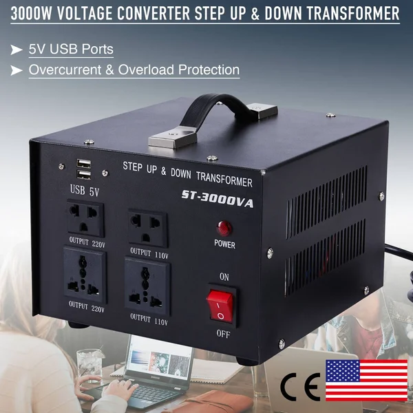 Simran 3000W Step Up Transformer 110V to 220V Step Down Transformer 220V to 110V w/USB Ac750