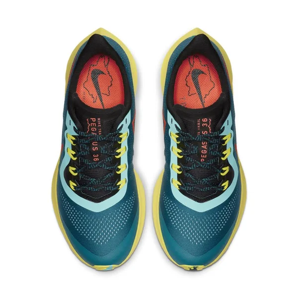 Women's Nike Air Zoom Pegasus 36 Trail Running Shoe - Color: Geode Teal/Bright Crimson (Regular Width) - Size: 8.5