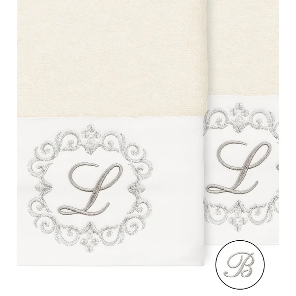Linum Home Monica 2 Piece Embellished Bath Towel Set - Light Gray-B
