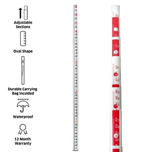 AdirPro 25 ft. Surveyor Oval Shaped Leveling Grade Rod iinches