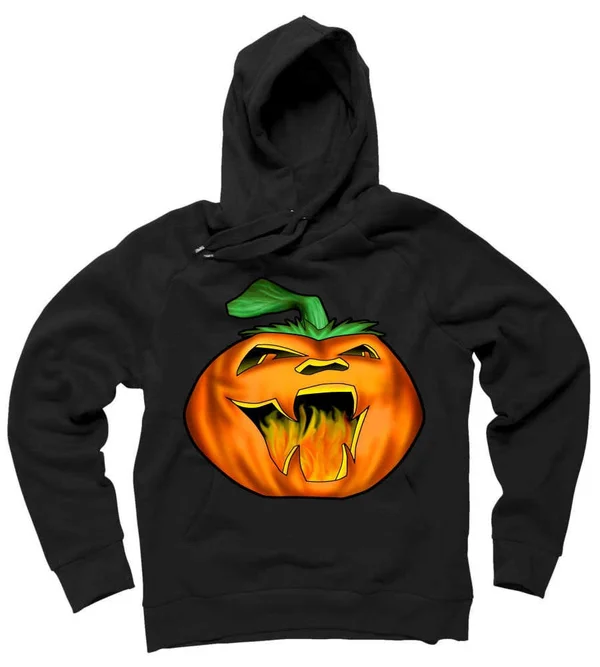 Fanged Fire Jack O' Lantern Pumpkin Halloween Hoodie