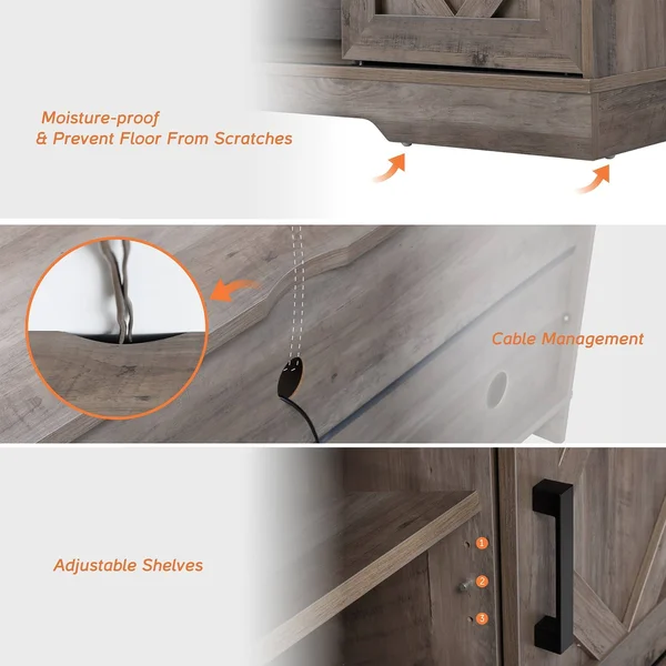 Wampat Farmhouse Sliding Barn Door TV Stand Rustic Gray Wash 59x22 - Grey
