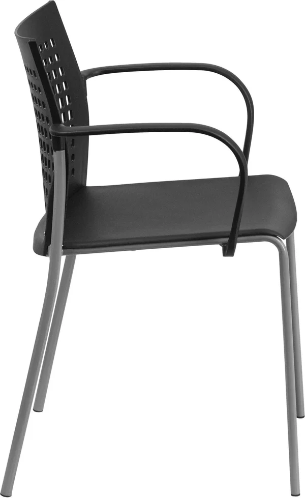 Hercules Series 551 lb. Capacity Black Stack Chair with Air-Vent Back and Arms, Flash Furniture